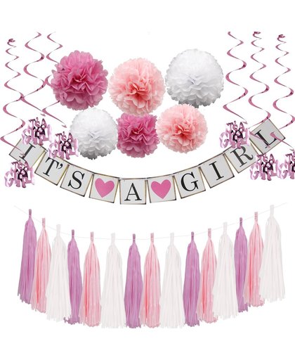 Luxe babyshower versiering set - it's a girl (meisje)