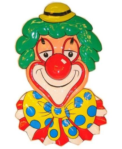 Decoratie clowns hoofd met gele bolhoed 70cm