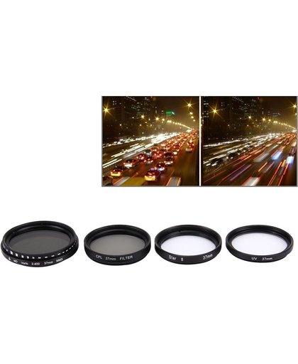 JUNESTAR 4 in 1 Professionele 37mm Lens Filter set (CPL + UV + ND2-400 + Ster 8) voor GoPro & Xiaomi Xiaoyi Yi Sport Actie Camera