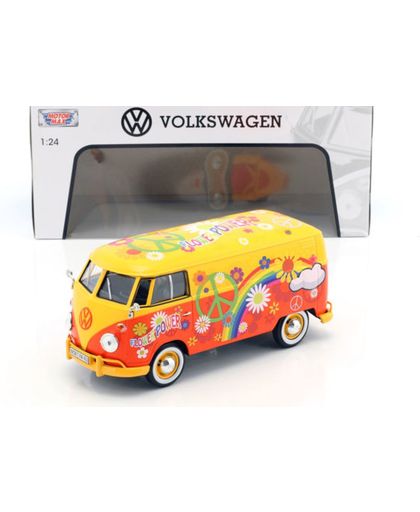Volkswagen Type 2 T1 bus "Flower Power" Geel / Oranje 1:24 MotorMax