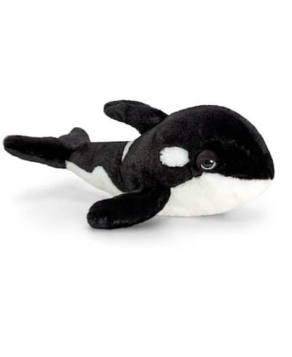 Keel Toys pluche orka/walvis knuffel zwart/wit liggend 35 cm - knuffeldier