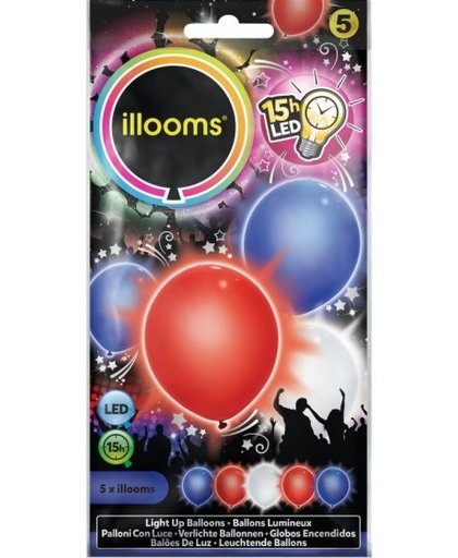 Illooms led ballonnen Red, White, Blue zakje van 5 stuks