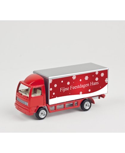 kerstcadeau rode model vrachtauto met naam