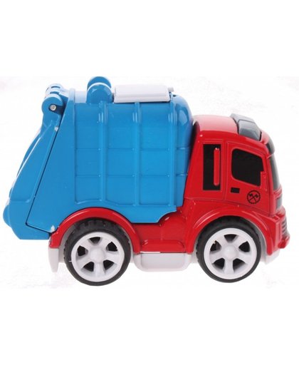 Johntoy vuilniswagen mini blauw/rood