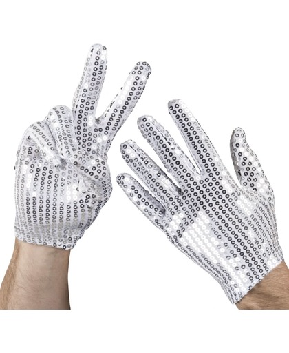 16 stuks: Handschoenen pols Pailletten - zilver