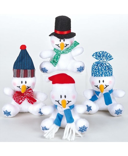 Minisneeuwpopvriendjes met bonenzakje - knuffel speeltje - speelgoed/feestartikelen voor kinderen ideaal om cadeau te geven voor Kerstmis (4 stuks)