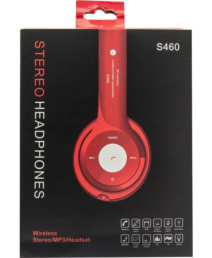 Headphones  Wireles Stereo S460 Headset ( Rood ) met Fm radio en Geheugen Poort zwart Voor o.a iPhone 4 / 5 / 6 / 6S PLus Samsung Galaxy S4 / S5 / S6 / S7 EDGE PLUS / LG / HTC / Huawei / Sony