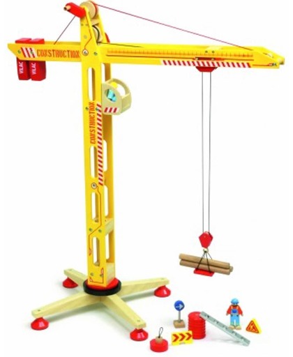 VILAC grote speelgoed hijskraan van hout inclusief accessoires - 80cm H.