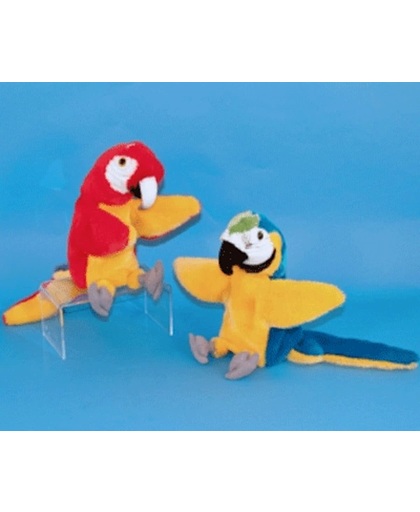 Pluche papegaai handpop rood 28 cm