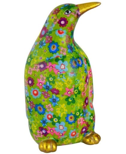 Pomme Pidou spaarpot pinguin Cezar - Uitvoering - Groen met bloemen