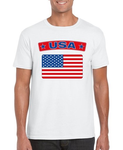 Amerika t-shirt met Amerikaanse vlag wit heren maat 2XL