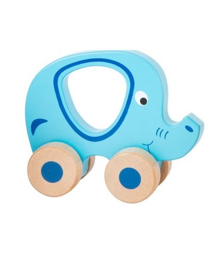 Small Foot olifant met wielen hout blauw 12 cm