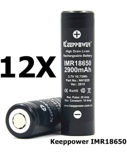 12 Stuks - Keeppower IMR18650 18650 20A 3.7V 2900mAh oplaadbare batterij NH1829