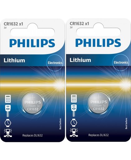2 Stuks - Philips CR1632 3v lithium knoopcelbatterij