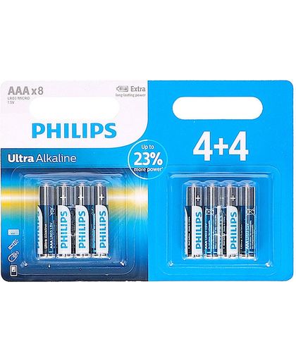 Batterij (8) LR03 / AAA Philips ultra-alkalische blister LR03E8B10