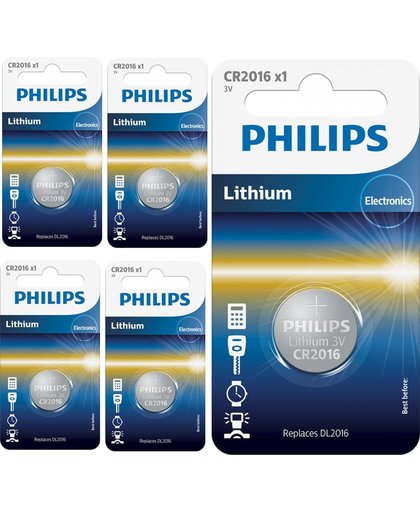 5 Stuks - Philips CR2016 3v lithium knoopcelbatterij