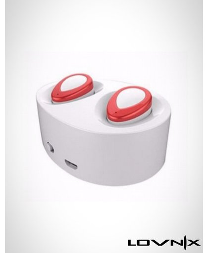 Lovnix K2 - Draadloze oordopjes met ingebouwde powerbank| Bluetooth | Exclusieve model | Alternatief Airpods | Geschikt voor alle bluetooth toestellen | Wit/Rood