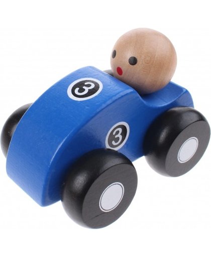 Jouéco houten raceauto blauw 10 cm