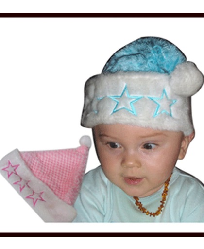 Baby kerst mutsje met sterren  Babyblauw