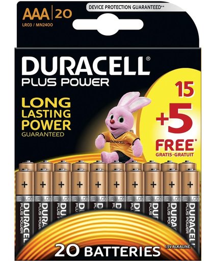 3x Duracell batterijen Plus Power AAA, blister a 15+5 stuks
