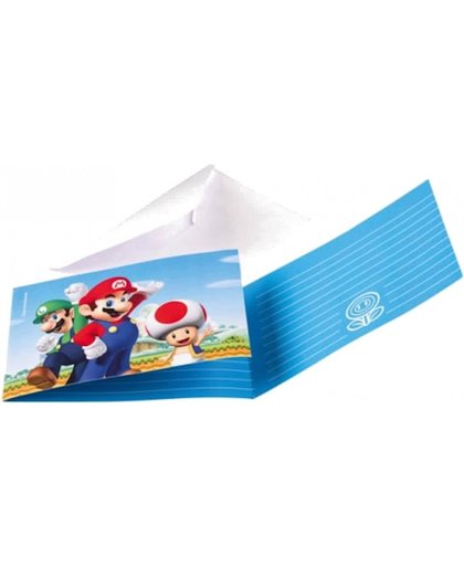 Nintendo uitnodigingen met envelop Super Mario 8 stuks 14 cm