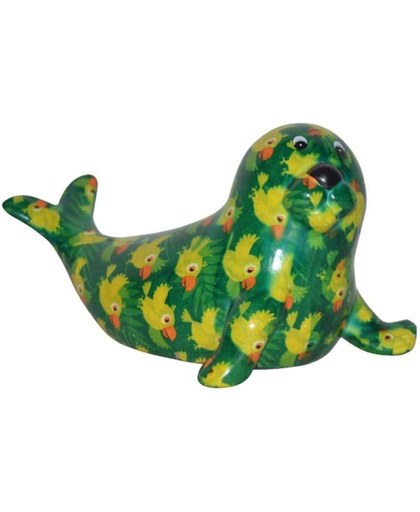 Pomme Pidou spaarpot zeehond Marvin - Uitvoering - Groen met papegaaien