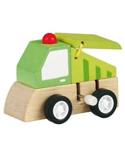 Moses houten vuilniswagen met opwindmotor 10 cm groen