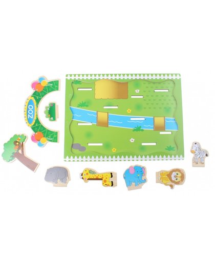 Toi Toys houten plug and play puzzel dierentuin 9 delig