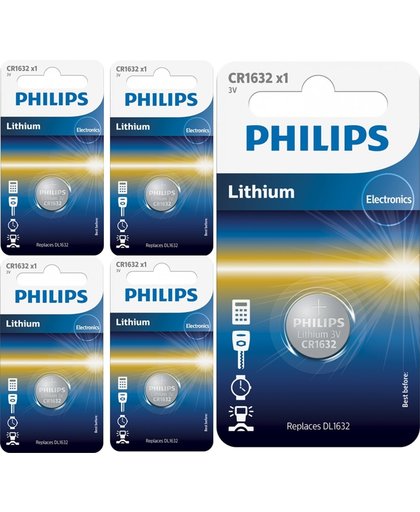 5 Stuks - Philips CR1632 3v lithium knoopcelbatterij