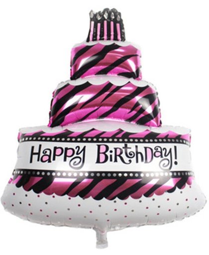 Folieballon Taart roze Happy Birthday
