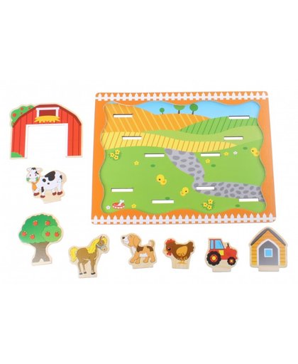 Toi Toys houten plug and play puzzel boerderij 9 delig