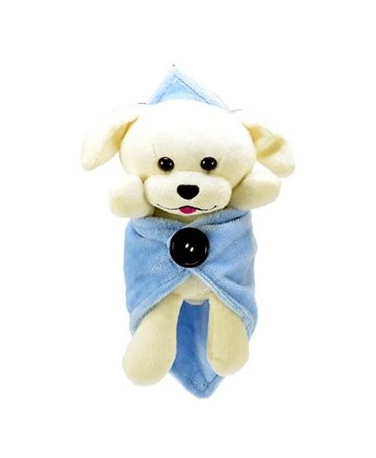 Toi Toys knuffel hond in een dekentje 25 cm blauw