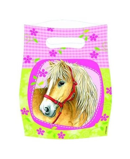 Amscan feestzakjes paarden 8 stuks 23 cm geel/roze