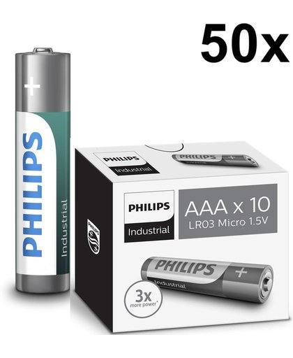 50 Stuks - AAA R3 Philips Industrial Power Alkaline
