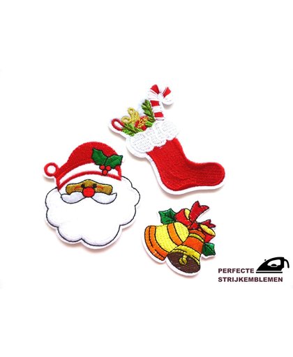 Strijk embleem ‘Kerstdecoratie patch set (3)’ – stof & strijk applicatie