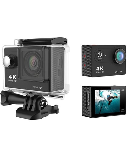 Zwarte Actie Camera  12MP 4k Ultra HD  + Extra accu + 44 in 1  Universeel Accessoires set GoPro Hero 3 4 SJCAM Rollei EKEN Action Cam set