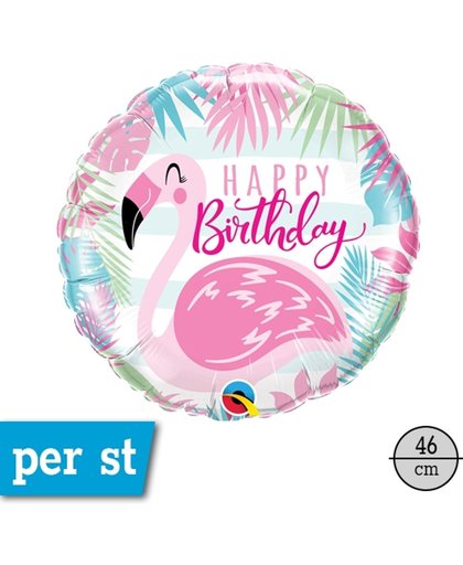 Folie rond ballon, Flamingo Happy Birthday, 46 cm, verpakt