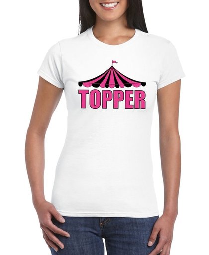 Toppers Pretty in Pink shirt Topper wit met roze letters voor dames - Toppers dresscode 2018 M