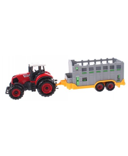 Johntoy tractor met aanhanger vierkant rood 22 cm
