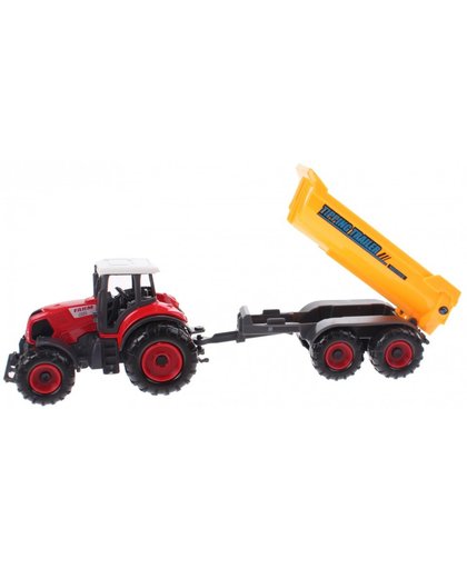 Johntoy tractor met aanhanger rond rood 22 cm