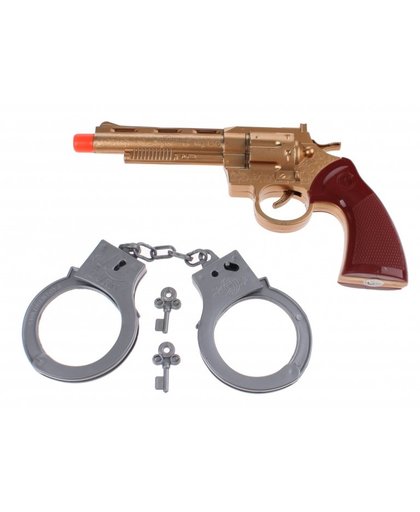 Toi Toys Western speelset pistool met handboeien goud/grijs