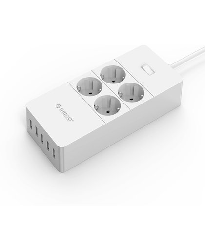 Orico - Stekkerdoos met vier stopcontacten en vijf USB-laadpoorten - Wit