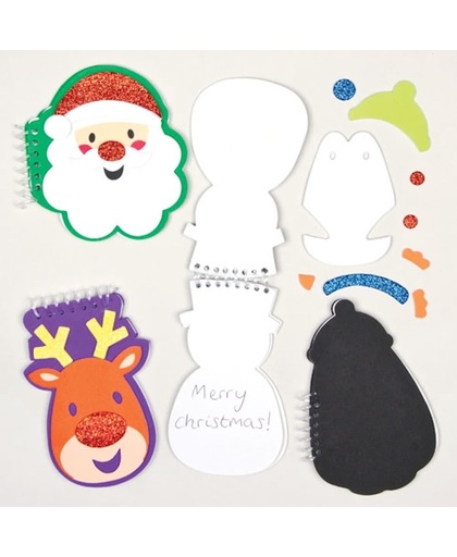 Kerst notitieboekjes - maak ontwerp je eigen santa pingu�n rendier sneeuwman - knutselpakket ideaal em cadeau te geven (4 stuks)