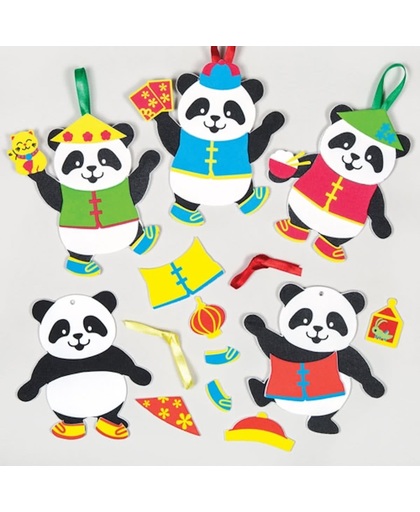 Mix & match decoratiesets met panda's. Creatieve knutselset voor kinderen om te maken, versieren en op te hangen (6 stuks)