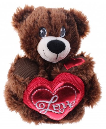 Eddy Toys knuffelbeer met hart donkerbruin 33 cm