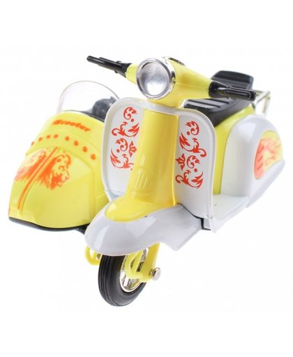 Toi Toys scooter met zijspan diecast 12 x 9 x 7 cm geel