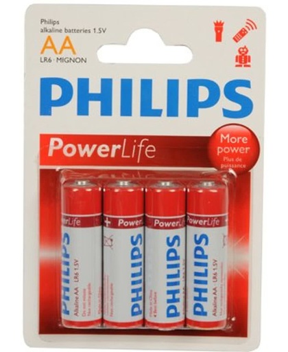 Batterijen Philips PowerLife Alkaline AA: 4 stuks