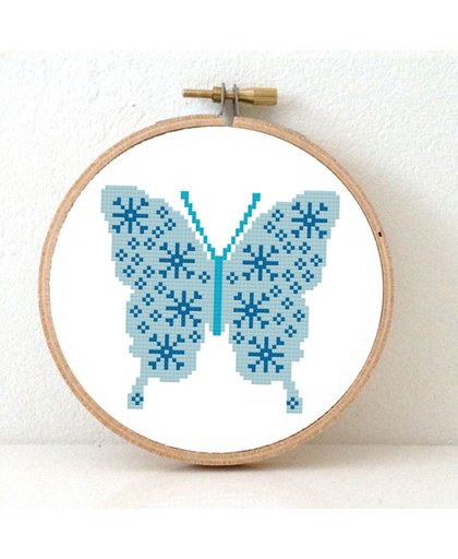 Borduurpakket vlinder Sneeuwvlok Borduurpatroon Vlinder met DMC garen, Aida stof en Borduurring