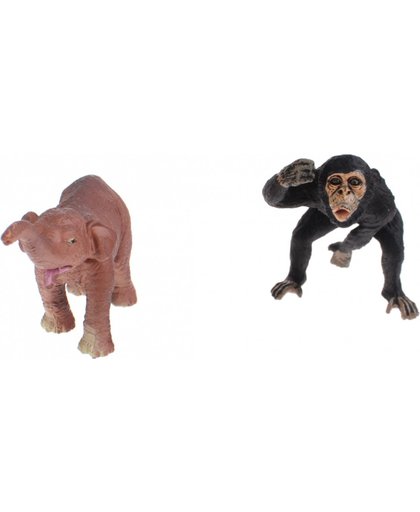 Toi Toys speelfiguren aap en olifant 10 cm