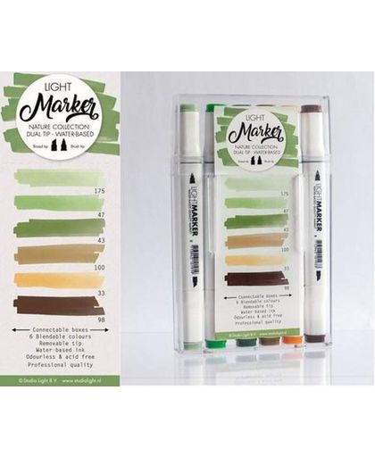 Nature - Box 6 water based dual tip markers bright